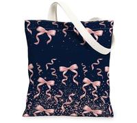 Sac fourre-tout en toile avec nœuds pour femme - Motif tourbillons et pois - Lavable et réutilisable - Idées pour la famille, les amis, les collègues, la lecture, les amoureux - 33 x 38 cm - Bleu