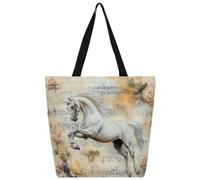 Sac fourre-tout en toile avec score de fleurs - Sac à provisions en toile - Pour femme et homme - Sac à main tendance
