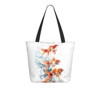 Sac fourre-tout en toile avec trois poissons rouges pour femme - Sac fourre-tout léger et réutilisable en toile avec fermeture éclair, bandoulière en coton pour sacs d'épicerie, sacs de courses