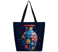 Sac fourre-tout en toile avec vase à fleurs bleues, sac de courses, sac à bandoulière en toile pour femme et homme, sac à main tendance