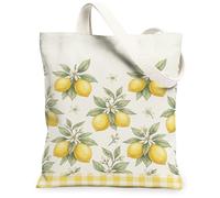 Sac fourre-tout en toile citron pour femme, motif floral botanique, feuilles, jaune d'été, lavable, réutilisable, sac fourre-tout esthétique, idéal pour les voyages, le travail, le shopping, la
