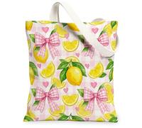 Sac fourre-tout en toile citron pour femme, nœud ludique, cœur, jaune d'été, lavable, réutilisable, idéal pour la famille, les amis, les collègues, la lecture, les amours, 33 x 38 cm