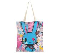 Sac fourre-tout en toile coloré avec motif de lapin de roche personnalisé avec poches pour le travail, sacs fourre-tout initiaux pour femme