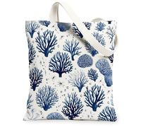 Sac fourre-tout en toile corail pour femme, océan naturel, cerveau, algues, bleu marine, lavable, réutilisable, esthétique, sac fourre-tout d'identification, bleu marine, 13x15 Inch