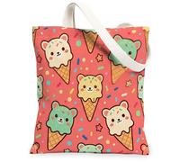 Sac fourre-tout en toile crème glacée pour femme, motif ours espiègles, espiègles, corail d'été, lavable et réutilisable, idéal pour l'extérieur, les voyages, le travail, la lecture, 33 x 38 cm