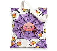 Sac fourre-tout en toile d'araignée mignon, adorable motif toile d'araignée, sacs d'épicerie réutilisables, légers et lavables avec bandoulière en toile, violet, 13x15 Inch