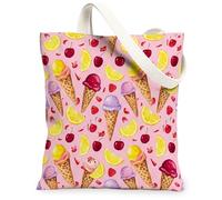 Sac fourre-tout en toile de crème glacée pour femme, sac de courses espiègle espiègle, citron, cerises, pêche, lavable et réutilisable, idées pour F, pêche, 13x15 Inch