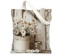 Sac fourre-tout en toile de fleurs de camomille printanière pour faire du shopping, 33 x 38,1 cm, motif floral rustique, sac d'épicerie réutilisable, sac d'épicerie pour femme, campagne plage