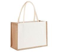 Sac fourre-tout en toile de jute pour femmes, fourre-tout d'épicerie en toile de capacité, sac à main de couleur contrastée pour dames, sac à main d'extérieur (03)