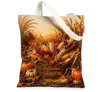 Sac fourre-tout en toile de maïs rustique naturel citrouilles feuilles automne orange marché fourre-tout 33 x 38 cm