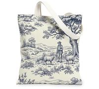 Sac fourre-tout en toile de mouton pour femme, campagne rustique, arbre de fermier, bleu marine, lavable et réutilisable, idée fourre-tout pour l'extérieur T, bleu marine, 13x15 Inch