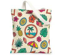Sac fourre-tout en toile de palmier pour femme, motif fleurs tropicales, ananas, jaune d'été, lavable, réutilisable, idéal pour l'extérieur, les voyages, le travail, la lecture, 33 x 38,1 cm