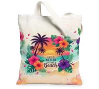 Sac fourre-tout en toile de palmier pour femme, motif fleurs tropicales d'été, coucher de soleil, vert d'été, lavable, réutilisable, idéal pour l'extérieur, les voyages, le travail, la lecture, 33 x