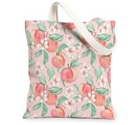 Sac fourre-tout en toile de pêche pour femme, motif floral, feuilles, pêche, lavable, réutilisable, idéal pour les voyages, le travail, le shopping, la librairie, 33 x 38,1 cm