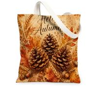 Sac fourre-tout en toile de pommes de pin pour femme, automne rustique, feuille de blé, orange, lavable, réutilisable, esthétique, idée pour S, Orange, 13x15 Inch