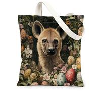 Sac fourre-tout en toile de printemps et de Pâques Hyène pour faire du shopping, 33 x 38,1 cm, œufs d'animaux esthétiques, sacs d'épicerie réutilisables pour femme, peinture esthétique, décoration