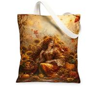 Sac fourre-tout en toile de tournesol, citrouilles artistiques rustiques, feuilles d'automne, sacs fourre-tout de tous les jours, 33 x 38 cm, doré, 13x15 Inch