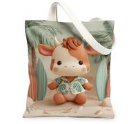 Sac fourre-tout en toile de vache pour femme, motif palmier espiègle, planche de surf, été vert pastel, lavable, réutilisable, idée pour la famille, les amis, les collègues, la lecture, les amours, 33