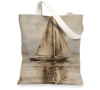 Sac fourre-tout en toile de voile, sacs à provisions vintage réutilisables, sacs à bandoulière marron légers en lin, marron, 13x15 Inch
