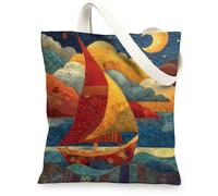 Sac fourre-tout en toile de voile, sacs de courses colorés réutilisables, sacs à bandoulière artistiques légers 33 x 38 cm