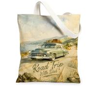 Sac fourre-tout en toile de voiture pour femme, bagage de voyage vintage, vert d'été, lavable, réutilisable, idéal pour la famille, les amis, les collègues, la lecture, les amours, 33 x 38 cm