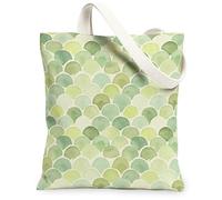Sac fourre-tout en toile festonnée pour femme, style décontracté avec nuances vertes, aquarelle, vert d'été, lavable, réutilisable, idéal pour les voyages, le travail, le shopping, la librairie, 33 x