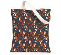 Sac fourre-tout en toile Fox pour femme, feuilles ludiques d'automne, pommes de pin, orange automne, lavable, réutilisable, idéal pour la boutique, Orange, 13x15 Inch