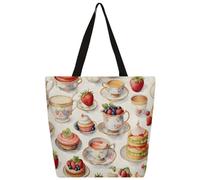 Sac fourre-tout en toile Fraise Après-midi Thé Gâteau Shopping Sac d'école Sac à bandoulière en toile Femmes Hommes Mode Sac à main