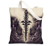 Sac fourre-tout en toile gothique avec épée magique 33 x 38 cm, violet