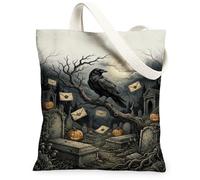 Sac fourre-tout en toile gothique corbeau cimetière Halloween 33 x 38 cm