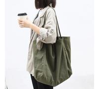 Sac fourre-tout en toile grande capacité style décontracté pour le shopping et les trajets quotidiens, couleur unie Vert armée