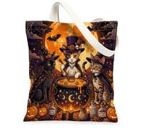 Sac fourre-tout en toile Halloween Devon Rex Cat pour faire du shopping, 33 x 38,1 cm, motif chaton sorcière, chaudron de sorcière, sac d'épicerie réutilisable pour femme, plage effrayante, peinture