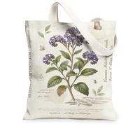 Sac fourre-tout en toile héliotrope pour femme, motif botanique vintage, feuilles de papillon, violet, lavable et réutilisable, pour le shopping, le brunch, le parc, la bibliothèque, les excursions