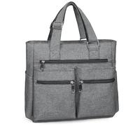 Sac fourre-tout en toile imperméable en nylon multi-poches pour ordinateur portable sac de travail enseignant sac à main et sacs à main pour femmes et hommes, Gris (Gris 2.), Large