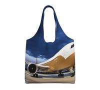 Sac fourre-tout en toile imprimé avion dans la lumière du soir sac à main grande capacité, Noir , Taille unique