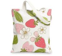 Sac fourre-tout en toile imprimé fraise, respectueux de l'environnement, sacs à provisions réutilisables, sacs à main légers à bandoulière verte 33 x 38 cm