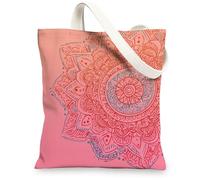 Sac fourre-tout en toile mandala, sacs d'épicerie réutilisables artistiques, sacs légers à bandoulière pêche 33 x 38 cm