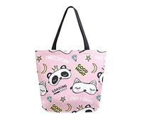 Sac fourre-tout en toile mignon panda chats femme sac de plage bonne nuit étoiles lune sac à bandoulière grand sac à main réutilisable léger pour le shopping, les courses, les voyages