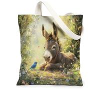 Sac fourre-tout en toile motif âne printanier 33 x 38,1 cm, joli sac d'épicerie réutilisable pour femme, motif animal de travail, voyage, décoration cadeau