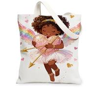 Sac fourre-tout en toile motif ange fantaisie, sac réutilisable avec motif de cœur, sacs de Saint-Valentin, légers et lavables à l'épaule pour les voyages, blanc, 13x15 Inch