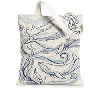 Sac fourre-tout en toile motif baleine pour femme, sac fourre-tout esthétique lavable et réutilisable pour le shopping, le brunch, le parc, la bibliothèque, les excursions d'une journée, 33 x 38 cm