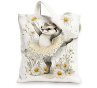 Sac fourre-tout en toile motif ballerine marguerite, mignon, réutilisable, respectueux de l'environnement, léger, motif floral, 33 x 38,1 cm