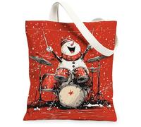 Sac fourre-tout en toile motif bonhomme de neige de Noël, motif batteur amusant, réutilisable, fantaisie, léger, lavable, Rouge, 13x15 Inch