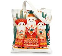 Sac fourre-tout en toile motif cactus coloré motif esprit du désert réutilisable sacs de courses sacs de courses bohème artistiques respectueux de l'environnement légers, blanc, 13x15 Inch
