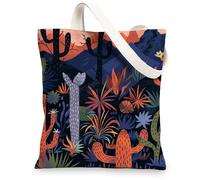 Sac fourre-tout en toile motif cactus coloré motif plante du désert, sacs réutilisables, style bohème, artistique, léger et lavable avec bandoulière, coloré, 13x15 Inch