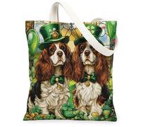 Sac fourre-tout en toile motif Cavalier King Charles Spaniel de Saint-Patrick, 33 x 38,1 cm, sac d'épicerie réutilisable pour femme, animal de compagnie, peinture esthétique, décoration cadeau