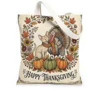 Sac fourre-tout en toile motif chat Devon Rex pour le shopping, 33 x 38 cm, sac d'épicerie réutilisable à motif imprimé de dinde d'automne vintage pour femme, peinture esthétique, décoration cadeau