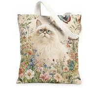 Sac fourre-tout en toile motif chats persans printaniers pour le shopping, 33 x 38 cm, sac d'épicerie réutilisable pour femme, chaton animal domestique, motif de voyage, décoration cadeau