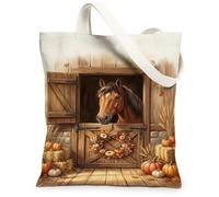 Sac fourre-tout en toile Motif cheval rustique 33 x 38 cm | Esthétique de grange rustique, décoration de citrouilles, art sur le thème équestre, accessoire de style ferme