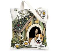 Sac fourre-tout en toile motif chien Basenji printemps 33 x 38,1 cm, niche amusante pour chiot, sac d'épicerie réutilisable, sac d'épicerie pour femme, animal de compagnie mignon, plage, esthétique